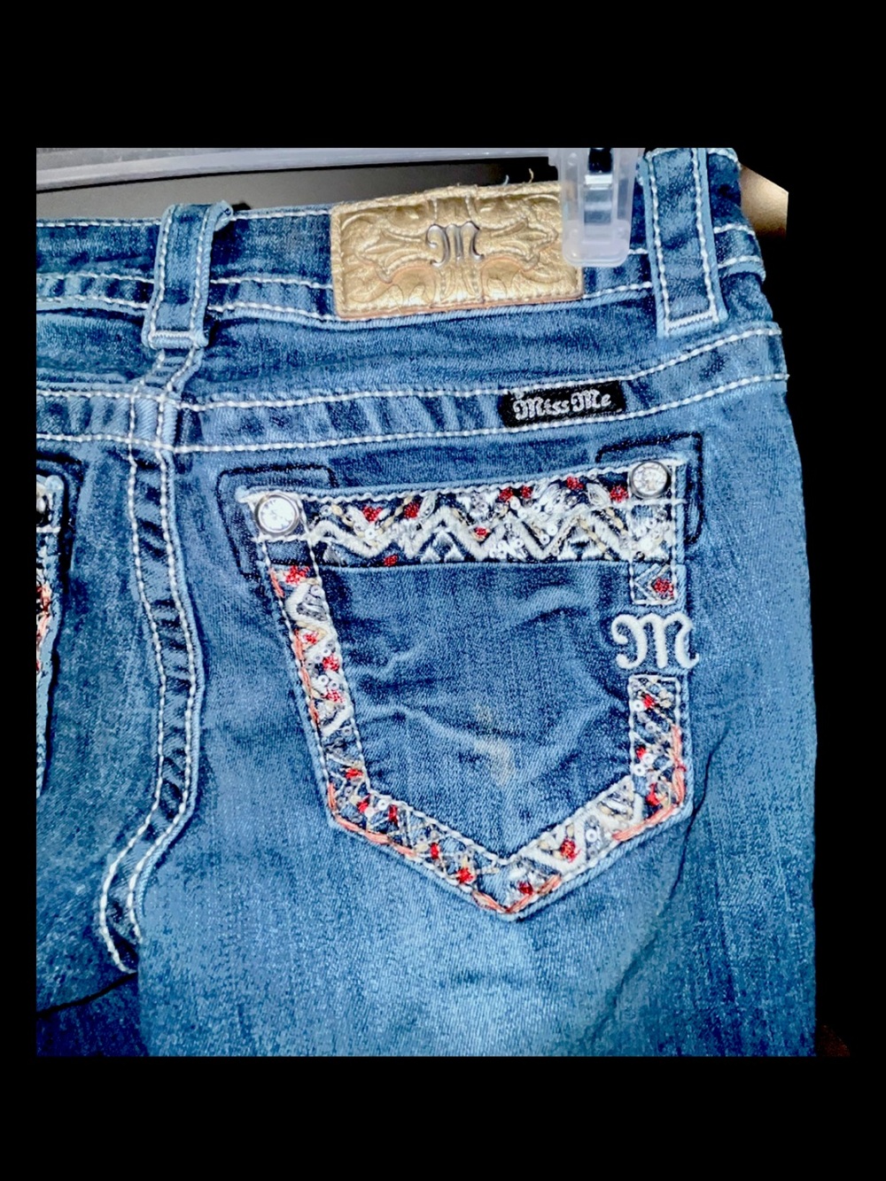 Miss Me Blue Boot Cut Jeans with Embroidered Pockets - Picture 3 of 6